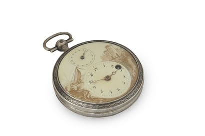 MONTRE à verge en argent à calendrier décimal,...