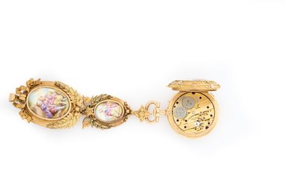 MONTRE DE COL en or jaune 18K émaillé, signée...
