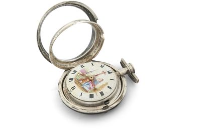 MONTRE à verge en argent à cadran décoré...