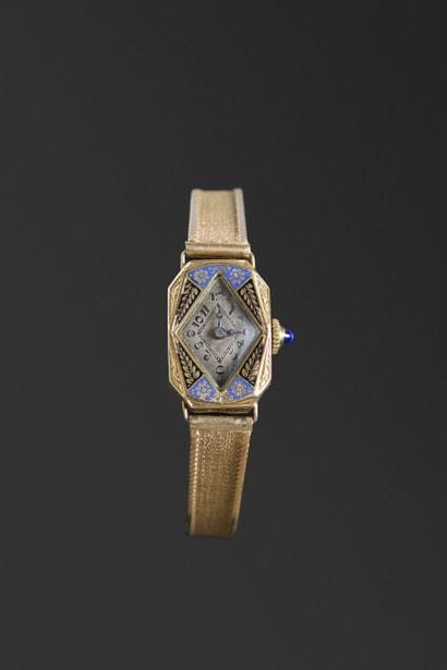 Elégante montre de dame Art Déco en or jaune...