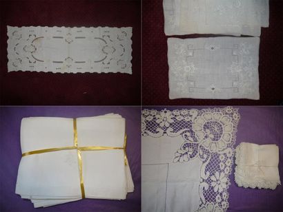 Un lot: une nappe en fil et dentelle du Puy,...