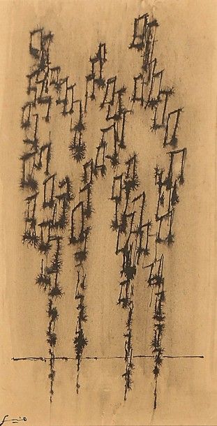 Abstraction, encre sur papier chamois, signé...