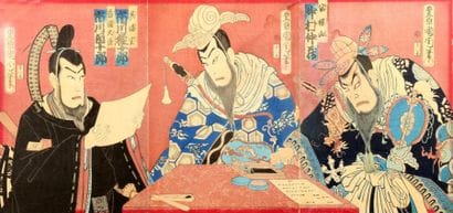 KUNICHIKA (1835-1900)
Trois triptyques d'estampes,...
