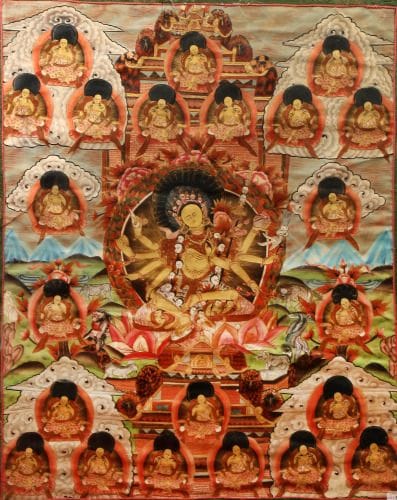 Thangka en couleurs sur textile représentant...
