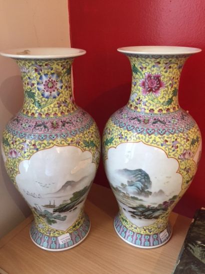 Paire de vases en porcelaine de Chine émaillée...