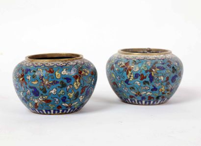 Paire de petits vases circulaires en cloisonnés...