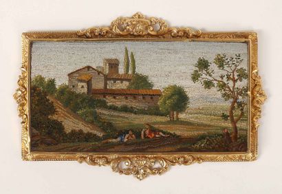 Importante broche en micro-mosaïque montée...