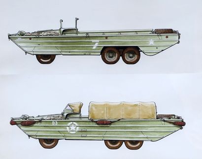 VEHICULES MILITAIRES Deux DUKW 353 6x6 camion...