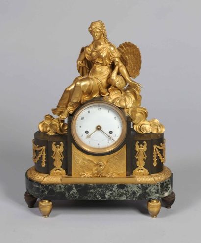 Pendule borne en bronze doré et bronze patiné...