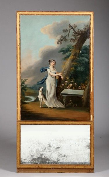 *Curieux trumeau avec une grande toile symbolisant...