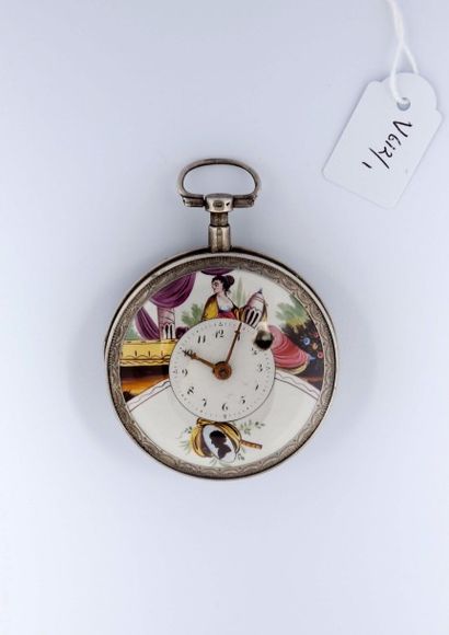 Montre à verge en argent, avec cadran décoré,...