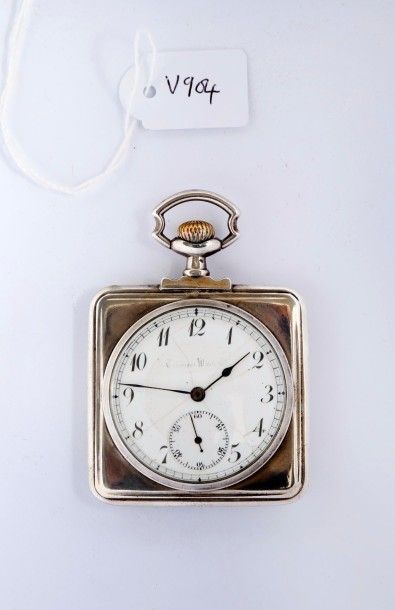 Montre à ancre en argent de forme carrée,...
