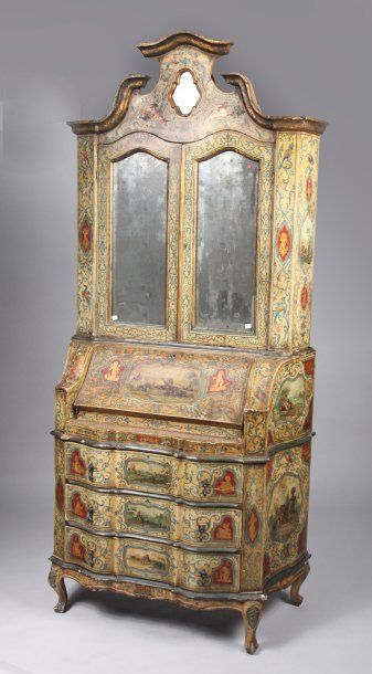 Bureau scriban formant bibliothèque en bois...