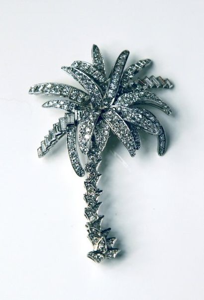 Broche figurant un palmier en or gris, entièrement...