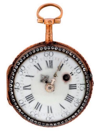 Petite montre à verge en or émaillé signée...