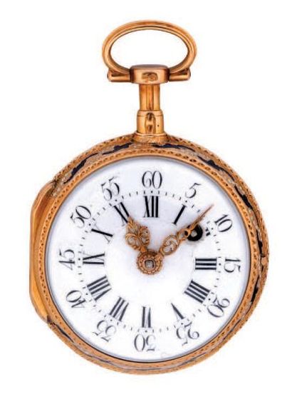 Montre à verge en or émaillé signée 'Paliard...
