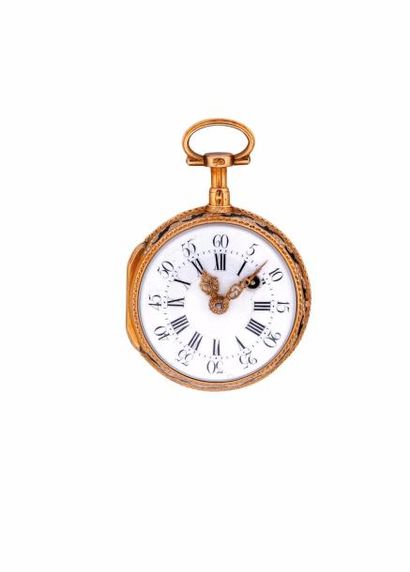 Montre à verge en or émaillé signée 'Paliard...