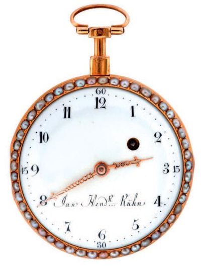 Montre à verge en or émaillé signée 'Jan...