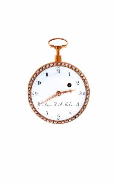 Montre à verge en or émaillé signée 'Jan...
