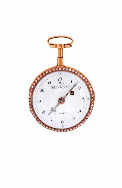 Montre à verge en or émaillé à répétition...