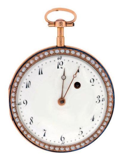Montre à verge en or émaillé, non-signée,...