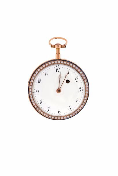 Montre à verge en or émaillé, non-signée,...