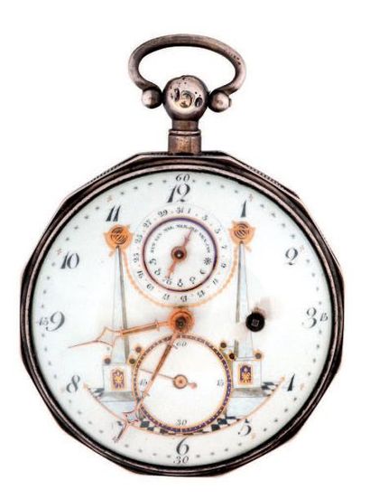 Montre à verge en argent à calendrier et...