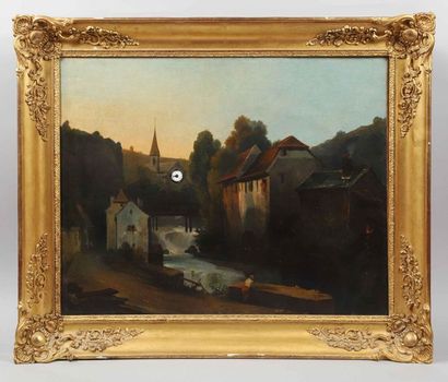 Tableau-horloge à
sonnerie et à musique représentant
une...