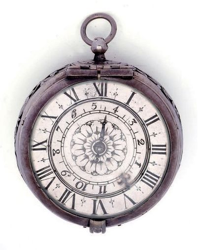 Montre à verge à réveil en argent signée...