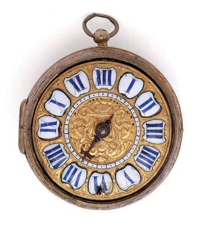 Montre à verge en laiton doré signée 'Gaudron...