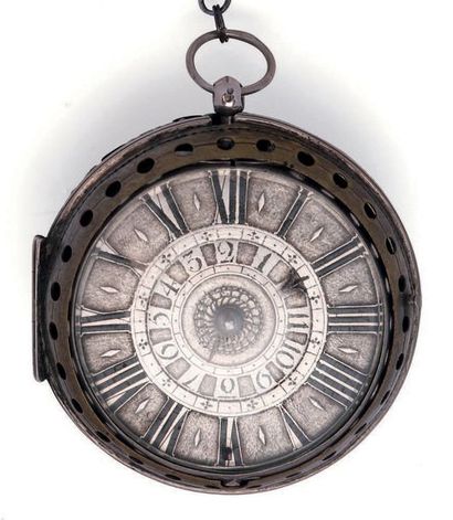 Montre à verge à réveil en argent signée...