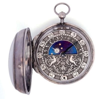Montre à verge en argent avec cadran 'lune...