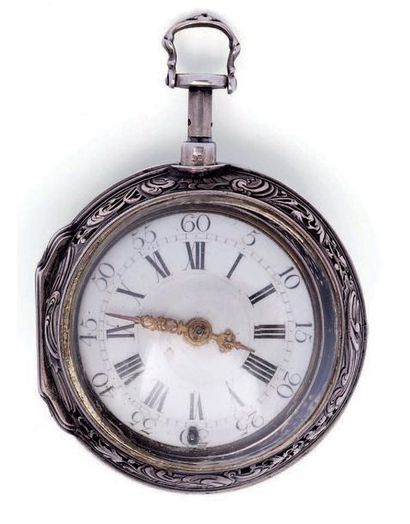 Montre à verge en argent à double boîtier...