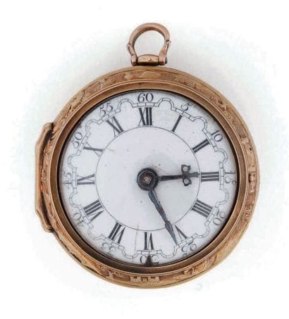 Montre à verge en or à double boîtier, signée...