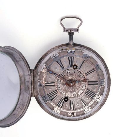 Montre à verge à réveil en argent signée...