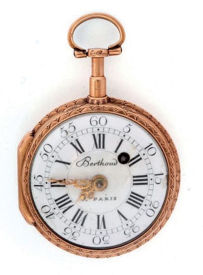 Montre à verge en or signée (cadran et mouvement)...