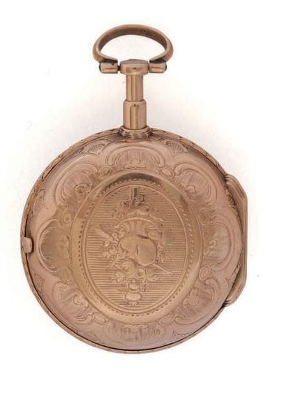 Montre à verge en or signée (cadran et mouvement)...
