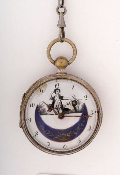Montre à verge en argent avec cadran décoré...