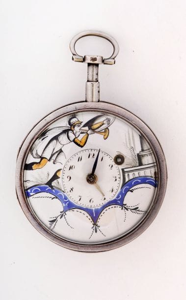 Montre à verge en argent avec cadran décoré...