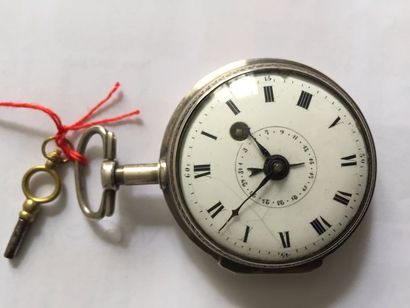 Montre à verge en argent avec quantième,...