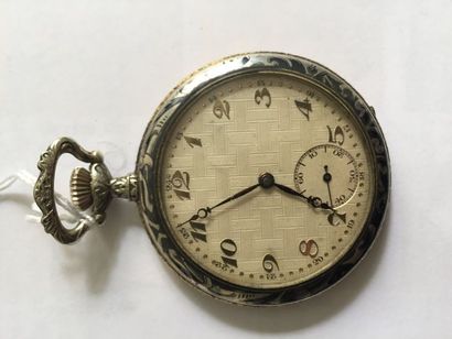 Montre à ancre en argent avec carrure dorée,...