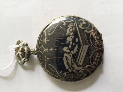 Montre à ancre en argent avec carrure dorée,...