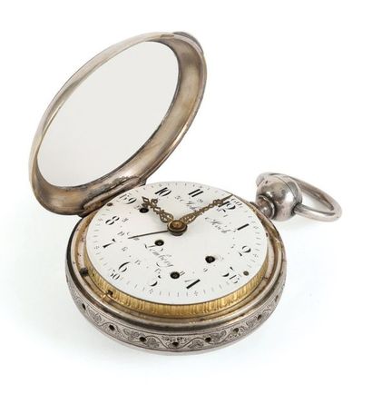Montre de carrosse en argent à quantième,...