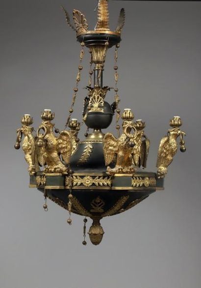 H.78 cm - D. 60 cm. Lustre plafonnier en...