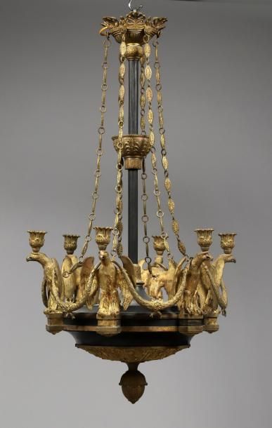 H.100 cm - D. 58 cm. Lustre plafonnier en...