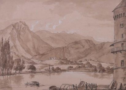 Lucerne, Le château Gütsch (?) et paysans...
