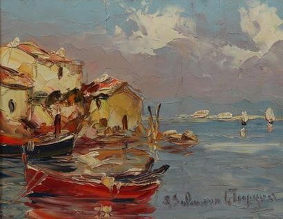 H.21 x 35 cm. A. SALOMON Le tropézien (XXème...