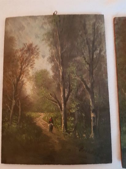 Femme au fichu sur un chemin en lisière de...