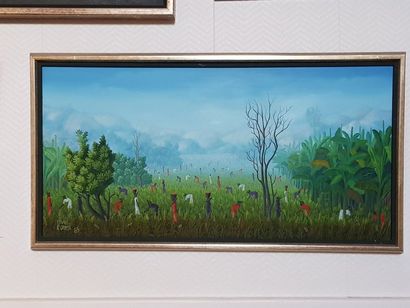 Lot de 7 peintures naïves de tailles diverses...