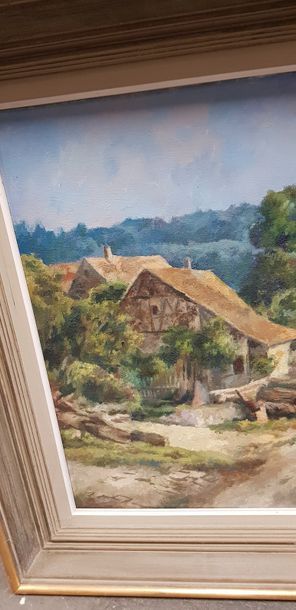 Luc HUEBER ( 1888-1974 ),ferme et charette...